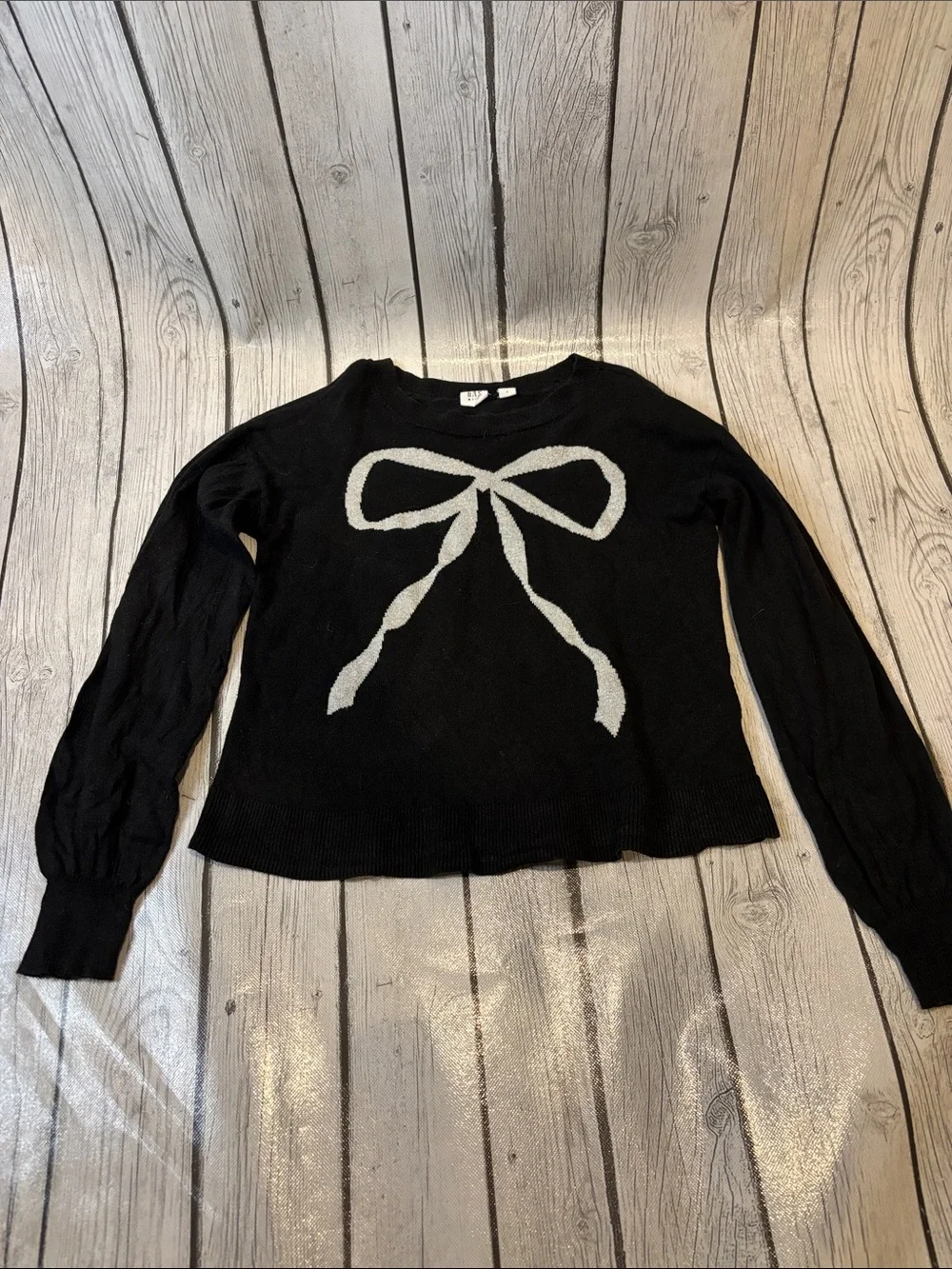 GAP Black Sweater with silver Bow Graphic girls size large